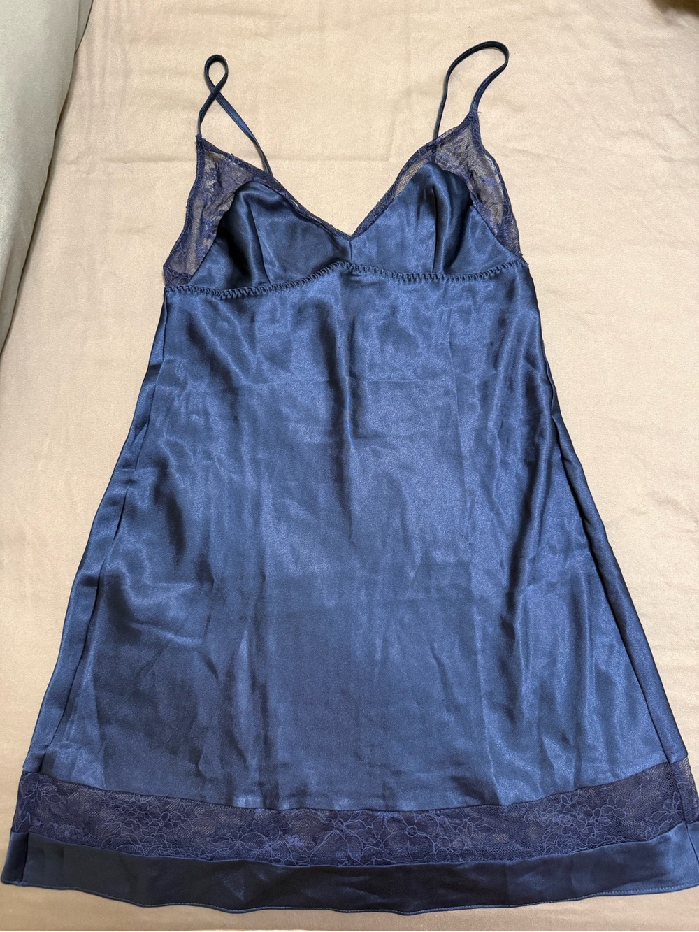Victoria's Secret Navy Satin Lace-Trim Slip
